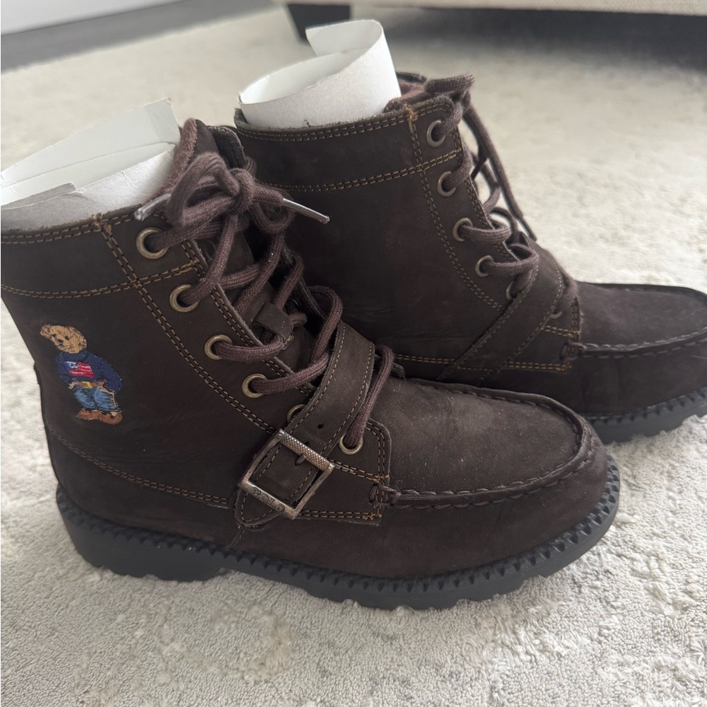 Polo by Ralph Lauren Dark Brown Kids Boots with Bear Patch